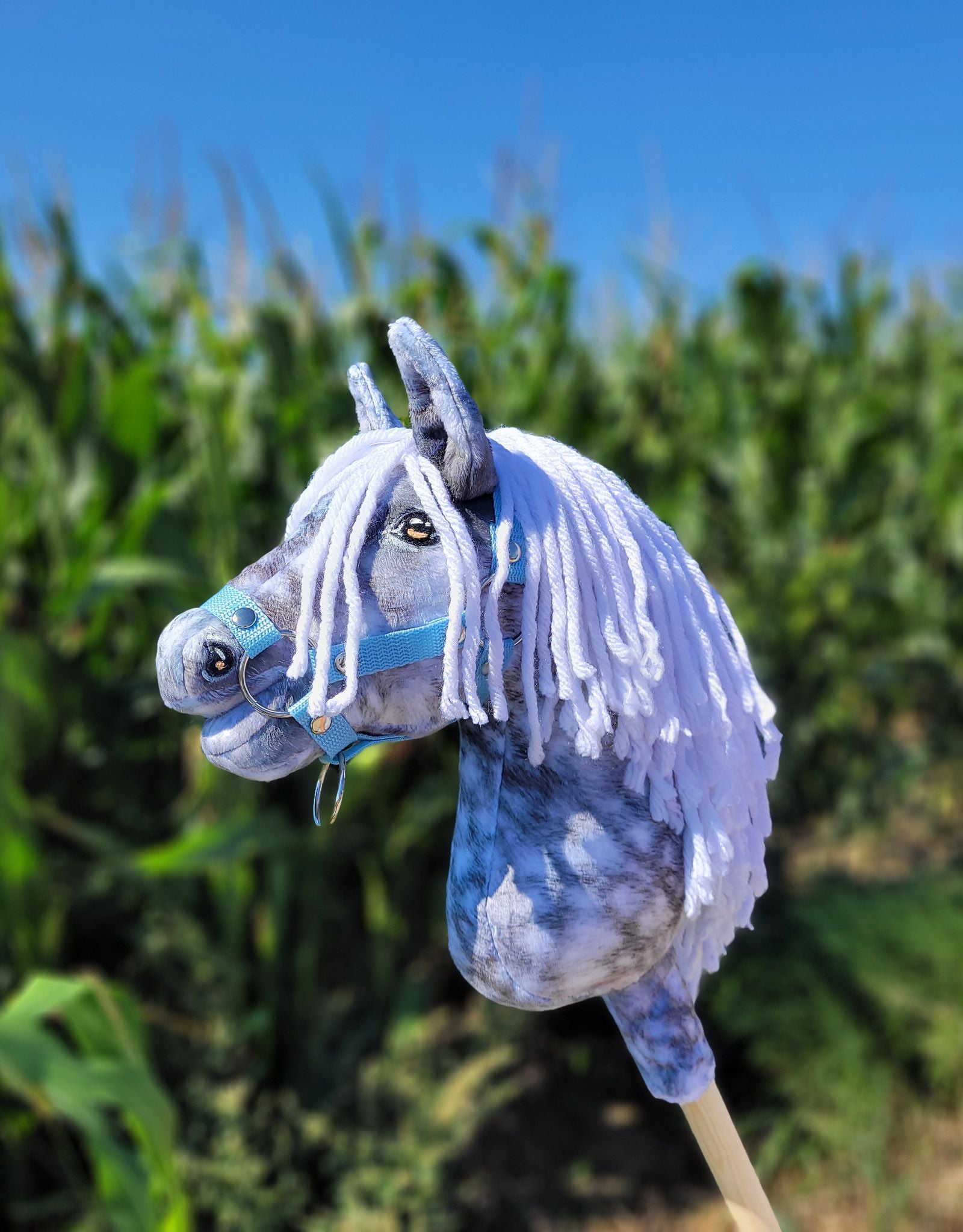 Horse on a stick Super Hobby Horse Premium - dapple grey horse with a white mane A4
