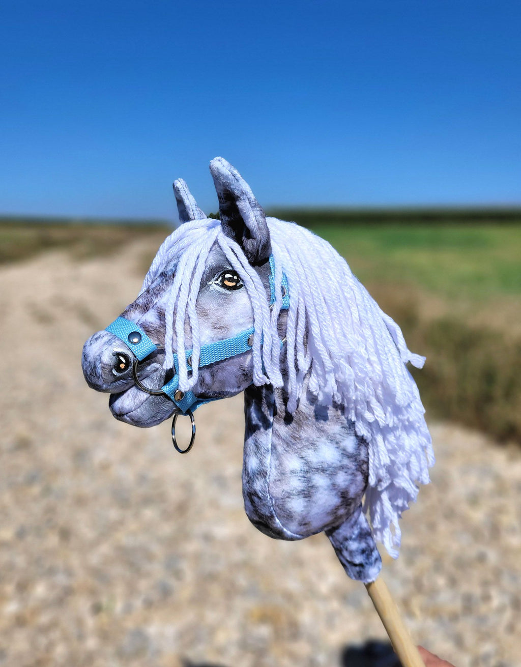 Horse on a stick Super Hobby Horse Premium - dapple grey horse with a white mane A4