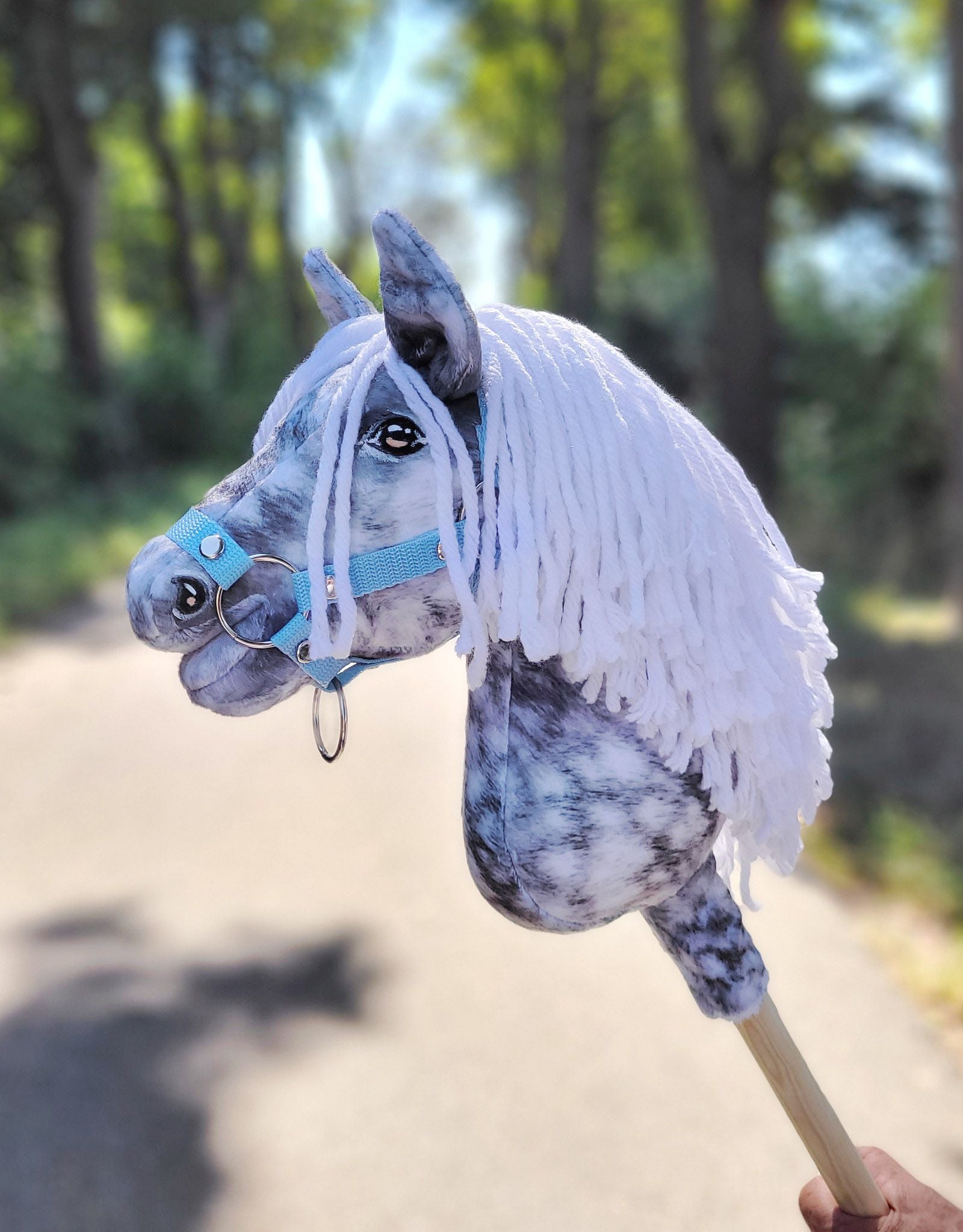 Horse on a stick Super Hobby Horse Premium - dapple grey horse with a white mane A4