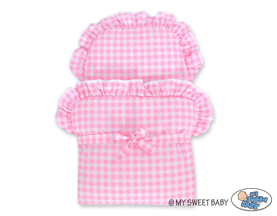 Wicker dolls' pram with pink bedding and padding NATALIA natural