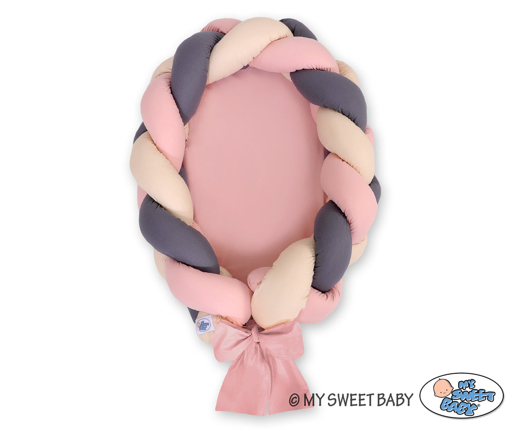 Braided baby nest 2 in 1 - beige-pastel pink-anthracite