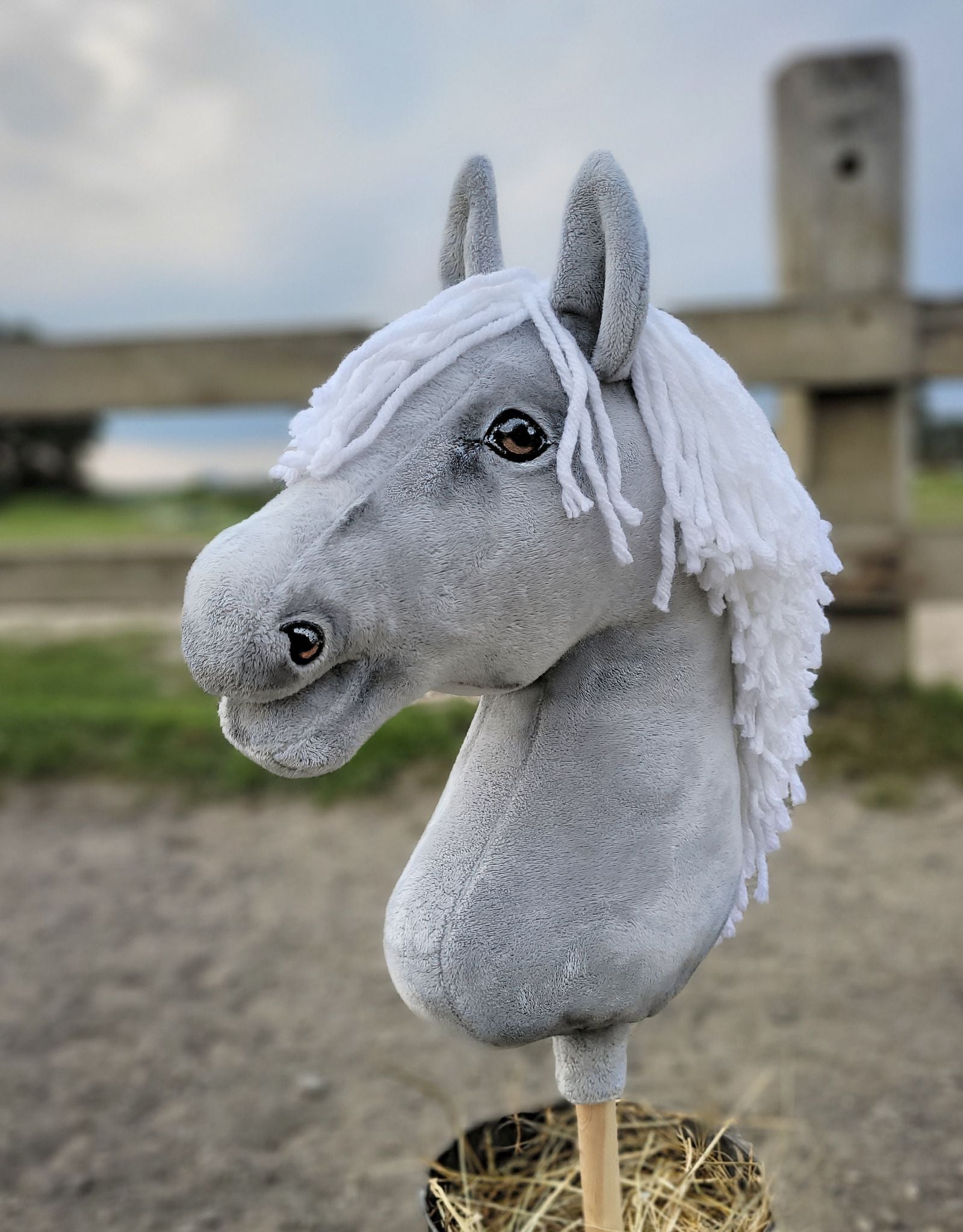 Horse on a stick Super Hobby Horse Premium - gray horse with white mane A3