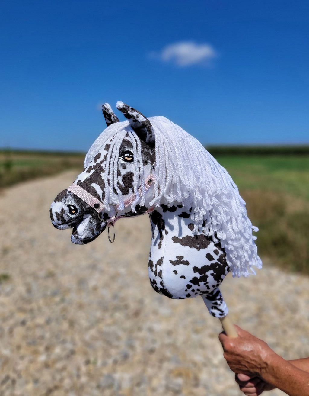 Horse on a stick Super Hobby Horse Premium - leopard horse with a white mane A3