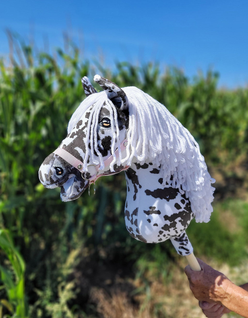Horse on a stick Super Hobby Horse Premium - leopard horse with a white mane A3
