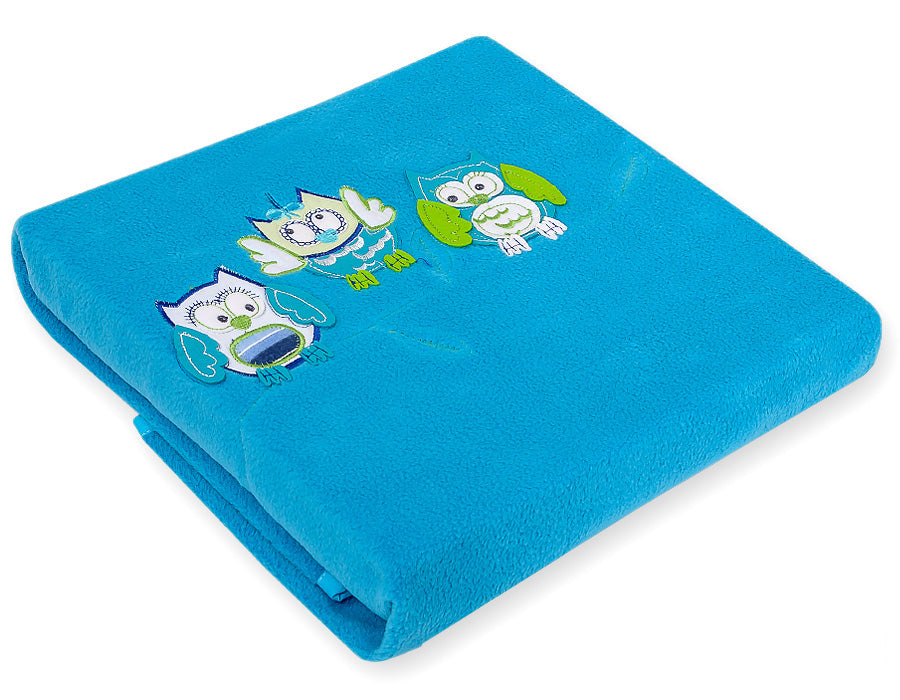 Polar fleece blanket for babies - Owls Bigi Zibi & Adele- turquoise