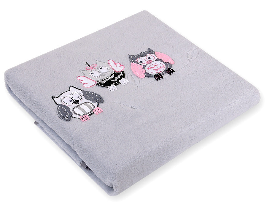 Polar fleece blanket - Owls Bigi Zibi & Adele- grey-pink
