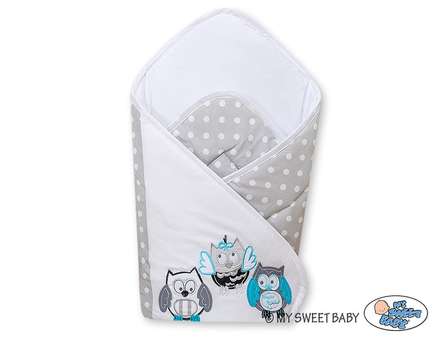 Baby nest with stiffenig- Owls Bigi Zibi & Adele grey-turquoise