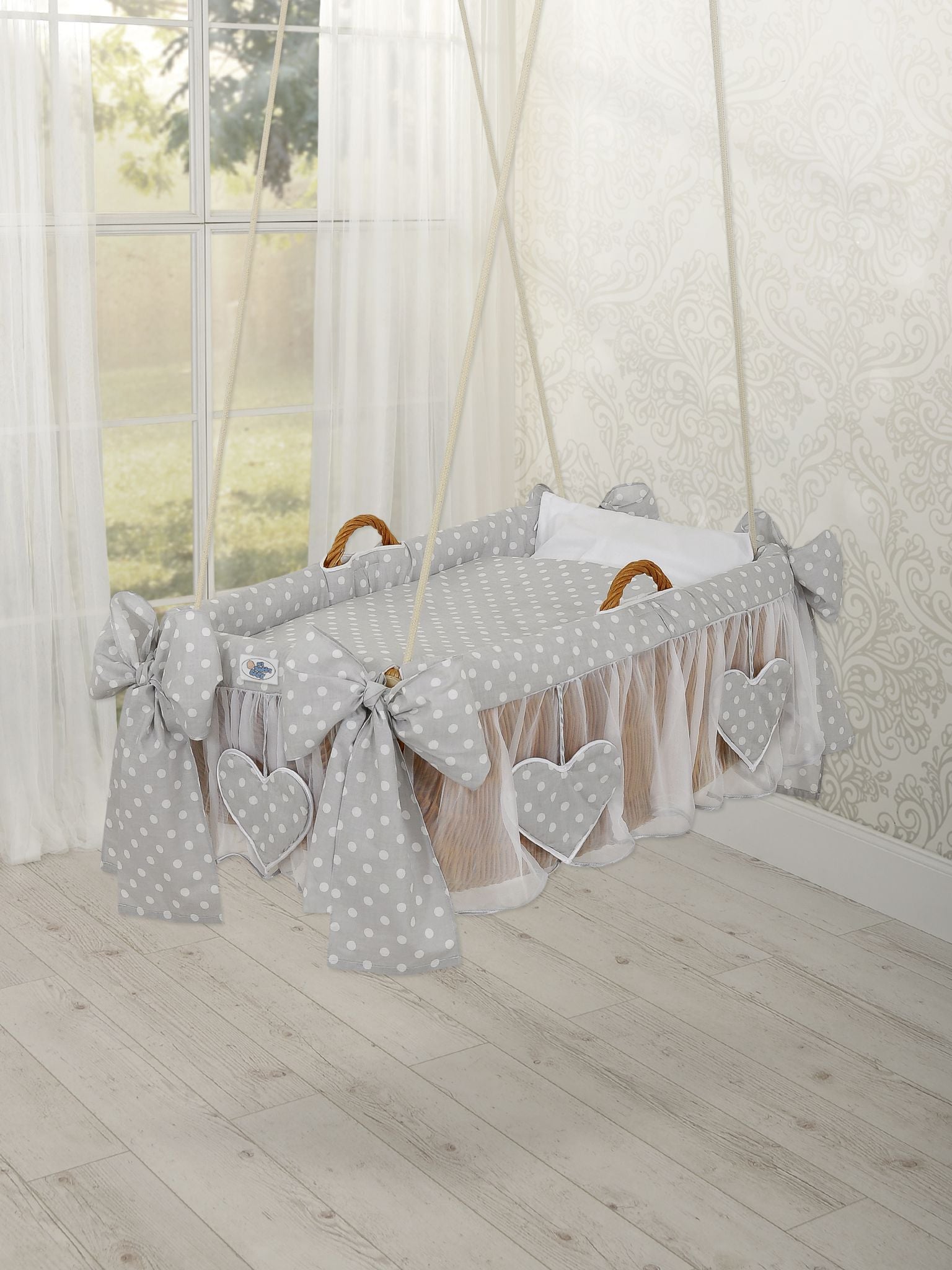 Moses Basket Hanging crib - Grey dots