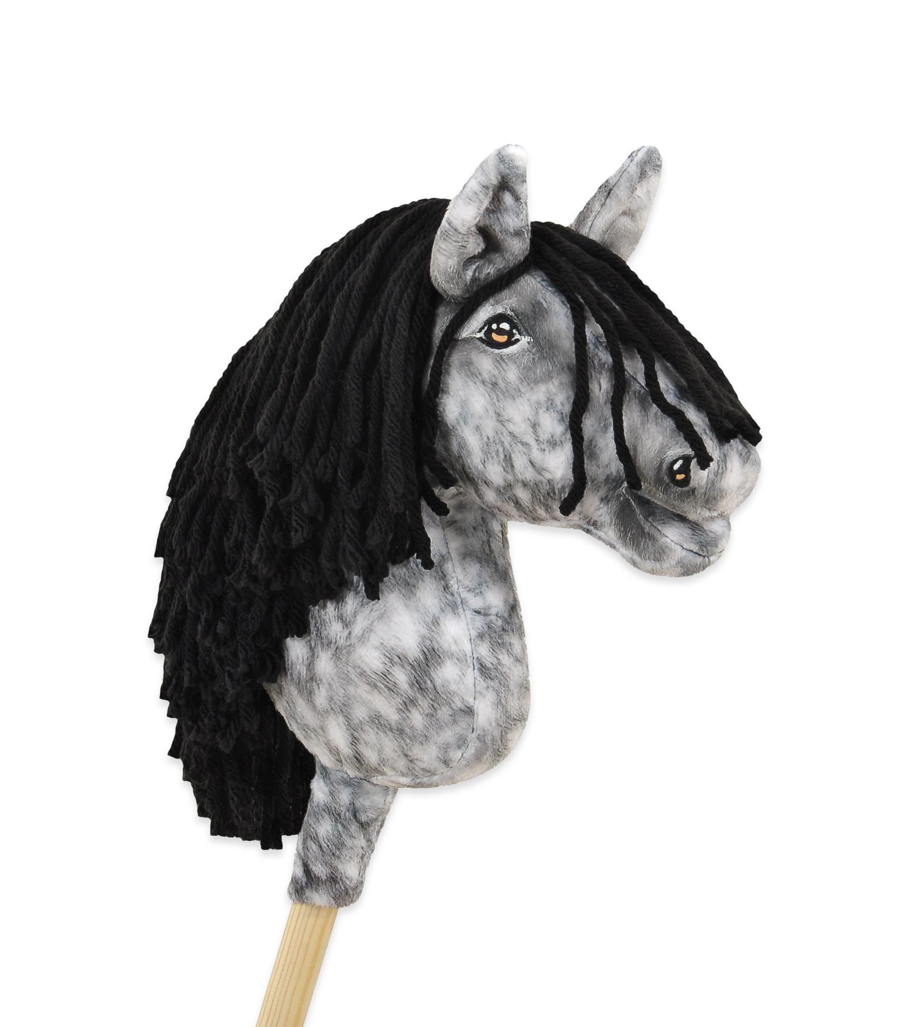 Horse on a stick Super Hobby Horse Premium - dapple grey horse with a black mane A4