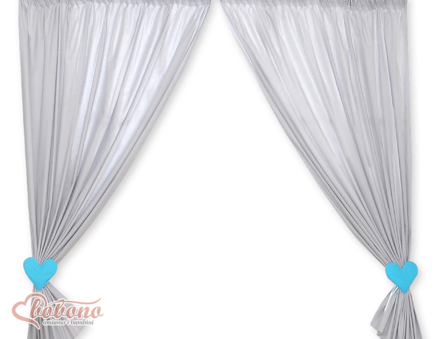 Children's room curtains with hearts grey and turquoise