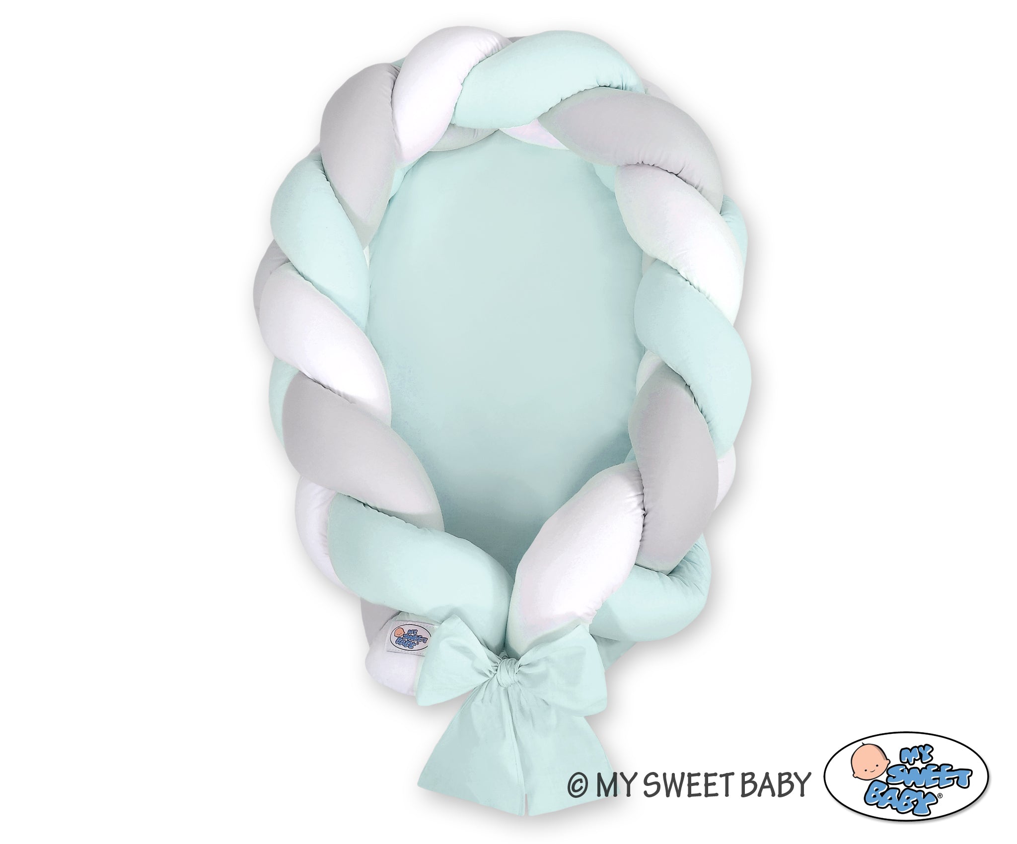 Braided baby nest 2 in 1 - white-gray-mint