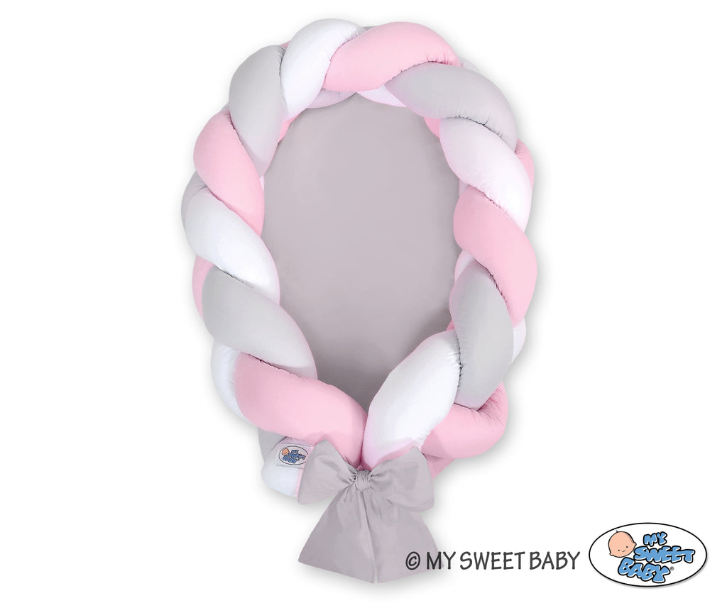 Braided baby nest 2 in 1 - white-gray-pink