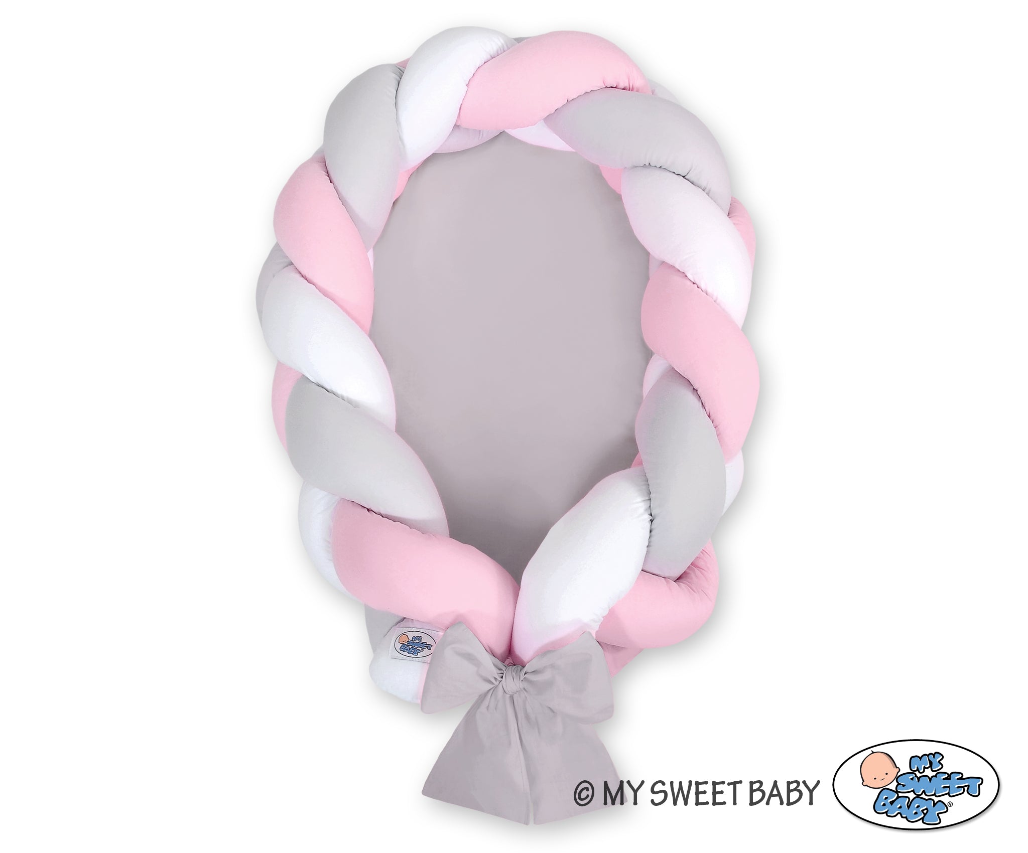 Braided baby nest 2 in 1 - white-gray-pink