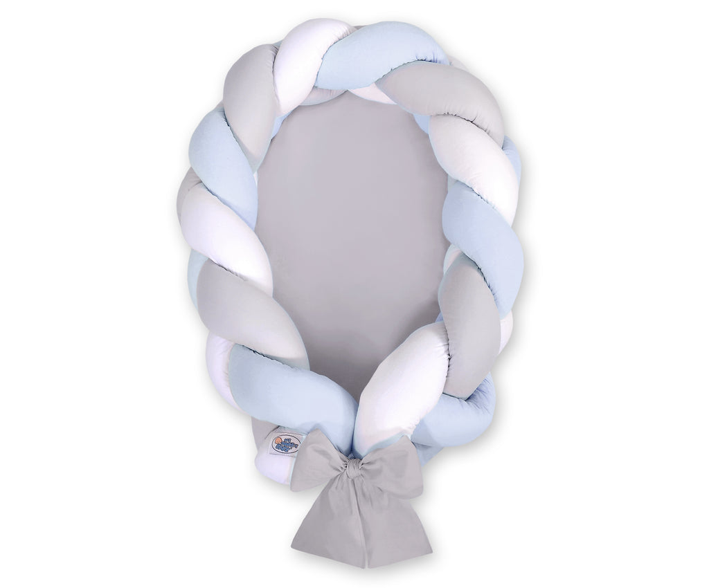 Braided baby nest 2 in 1 - white-gray-blue