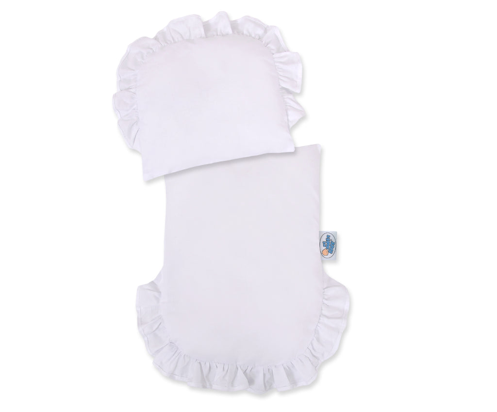 Wicker doll pushchair with white bedding and soft padding STELLA - natural