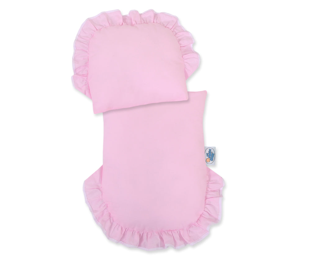 Wicker doll pushchair with pink bedding and soft padding STELLA - natural