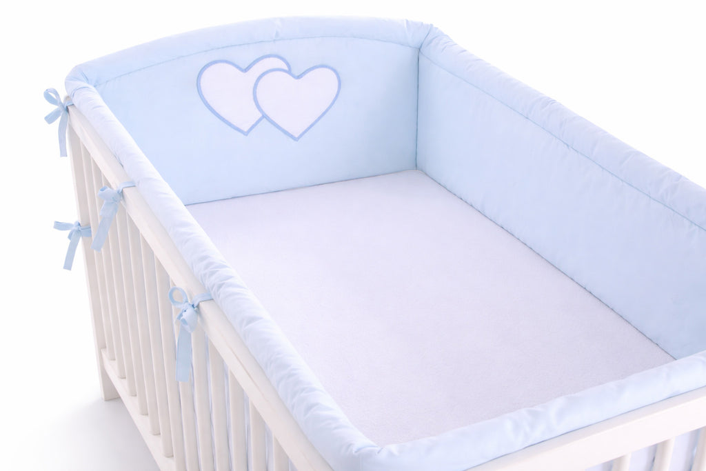 Universal crib rail bumper XXL - Hanging Hearts blue