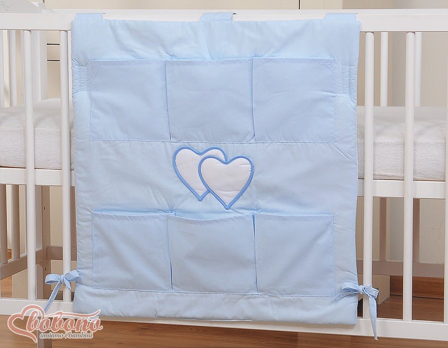 Cot tidy- Hanging Hearts blue
