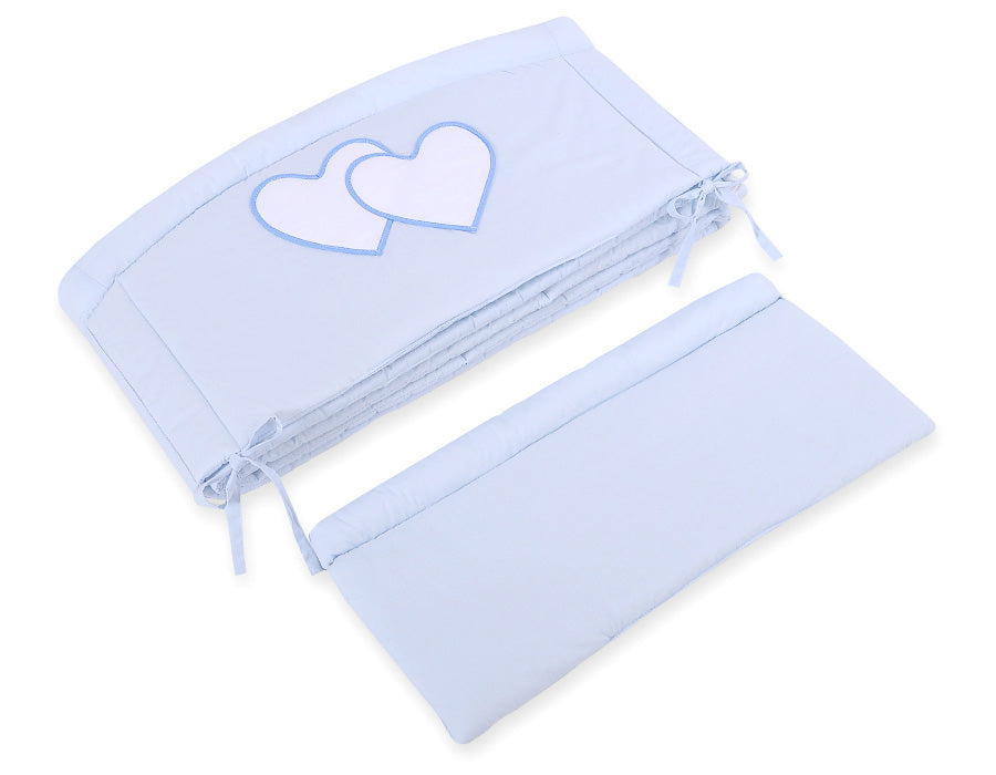 Universal crib rail bumper XXL - Hanging Hearts blue
