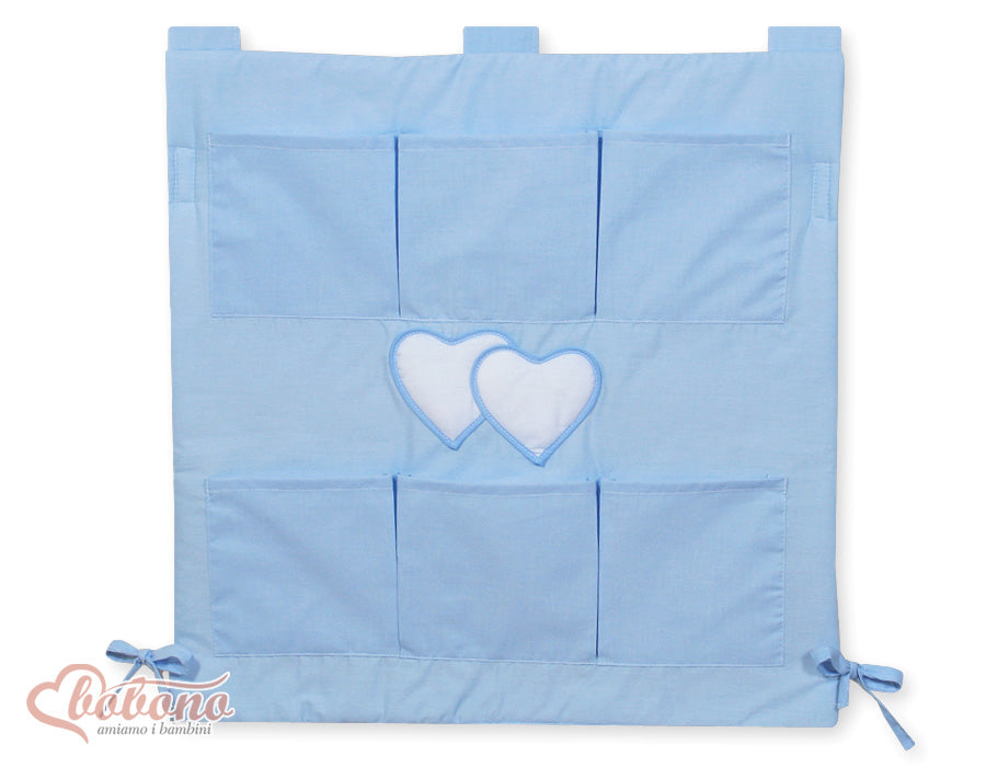 Cot tidy- Hanging Hearts blue