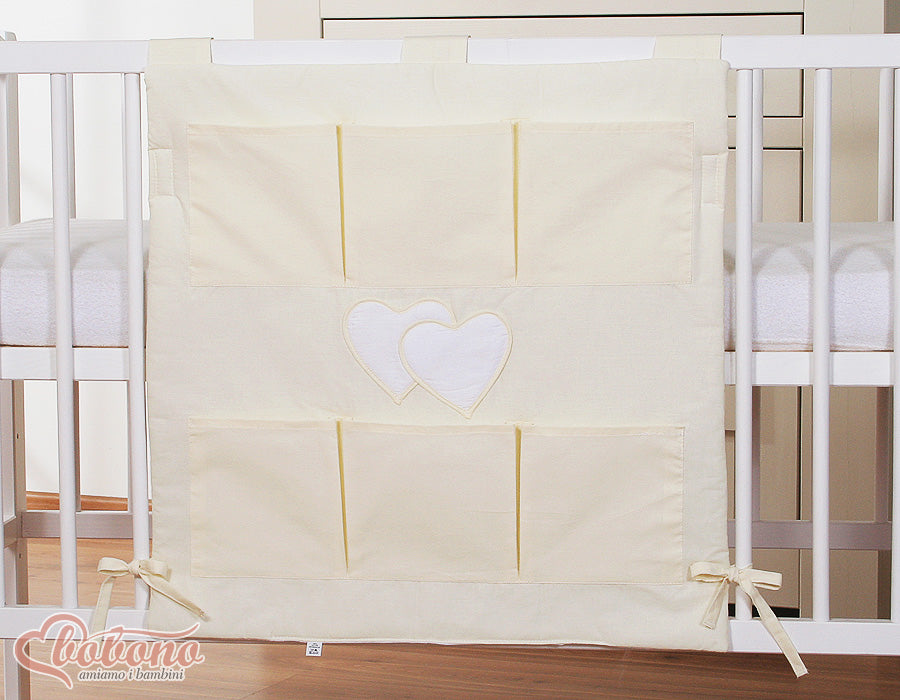 Cot tidy- Hanging Hearts cream