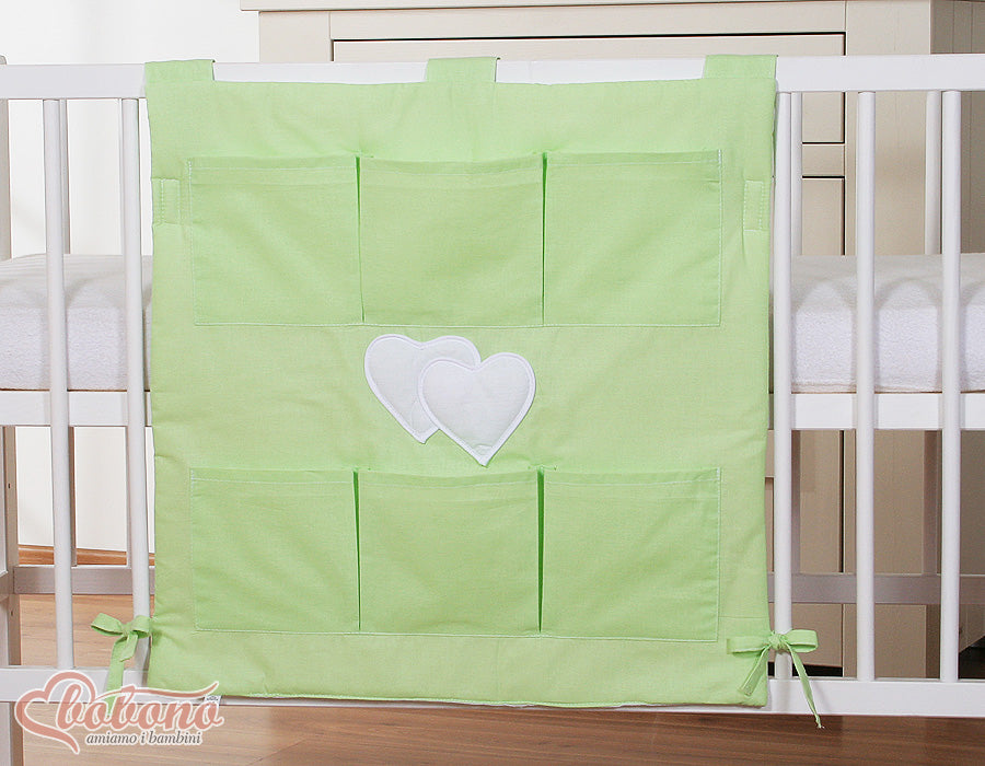 Cot tidy- Hanging Hearts green