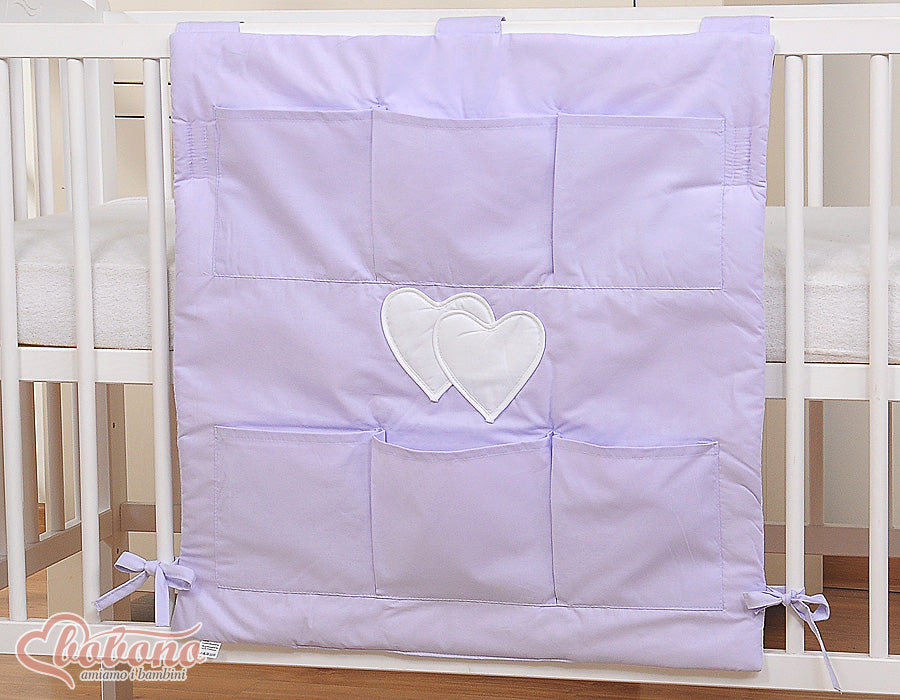 Cot tidy- Hanging Hearts lilac