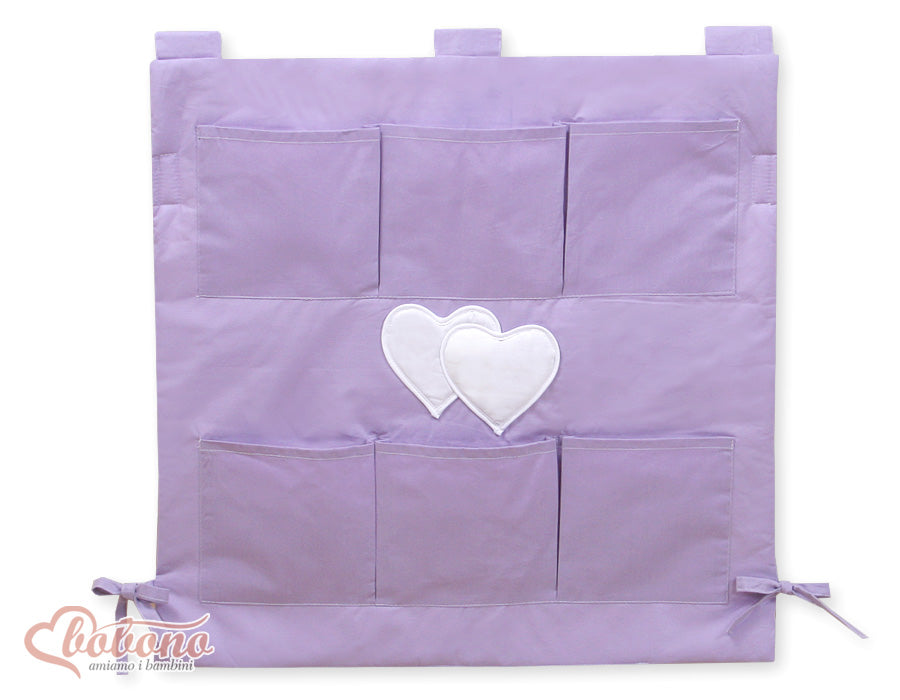 Cot tidy- Hanging Hearts lilac
