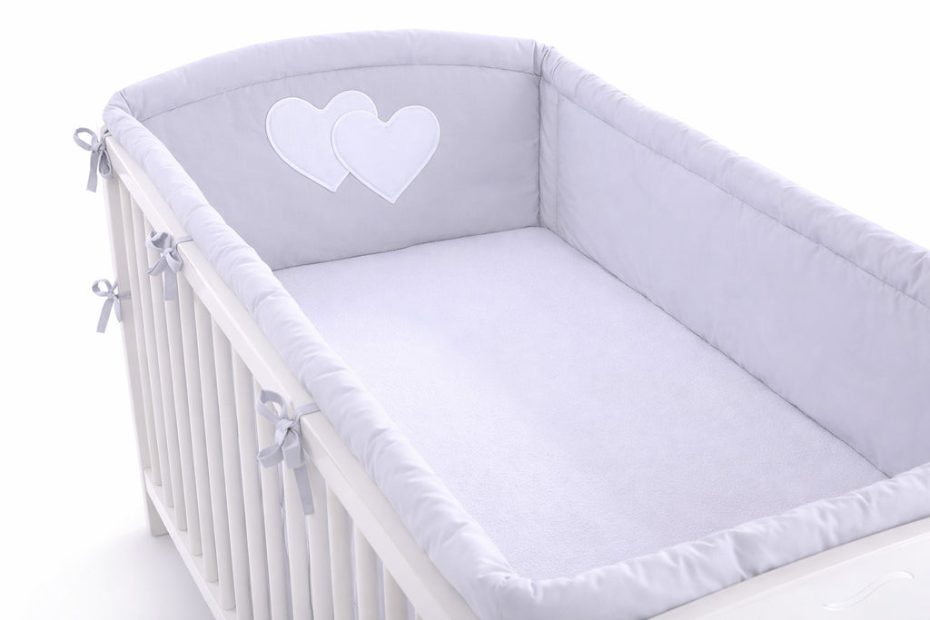 Universal crib rail bumper XXL - Hearts grey