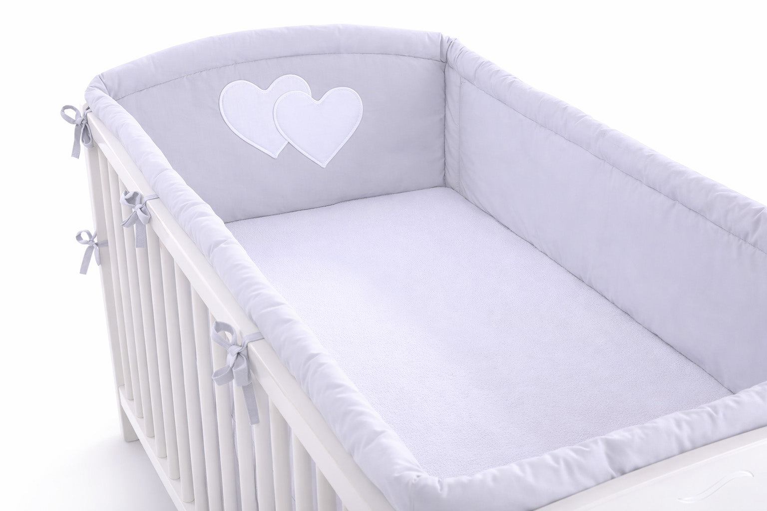 Universal crib rail bumper XXL - Hearts grey
