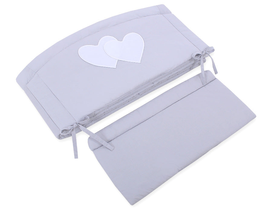 Universal crib rail bumper XXL - Hearts grey