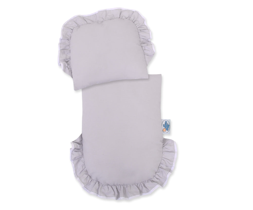 Wicker doll pushchair with grey bedding and soft padding STELLA - natural