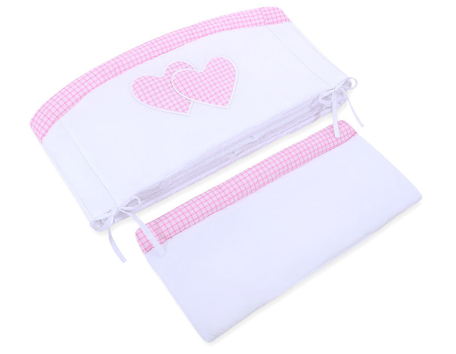 Universal crib rail bumper XXL - Hearts pink checkered