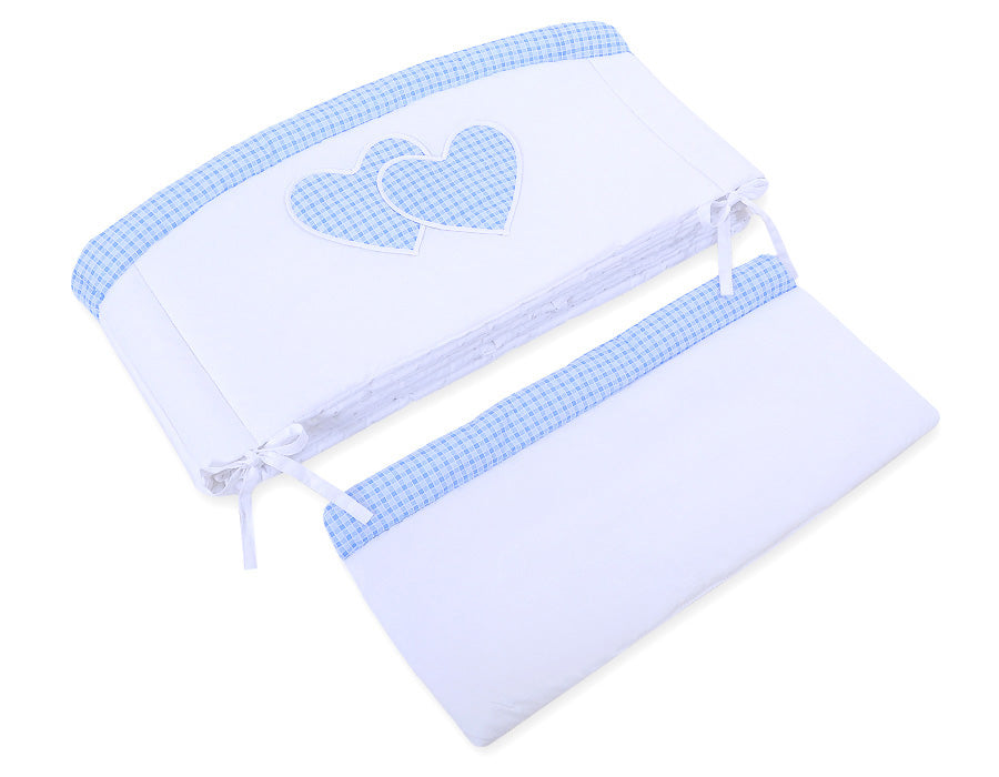 Universal crib rail bumper XXL - Hearts blue checkered