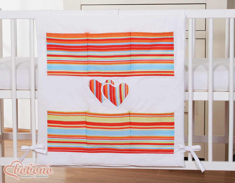 Cot tidy- Hanging Hearts orange strips