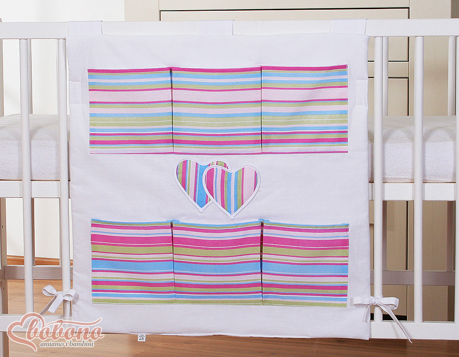 Cot tidy- Hanging Hearts lilac strips