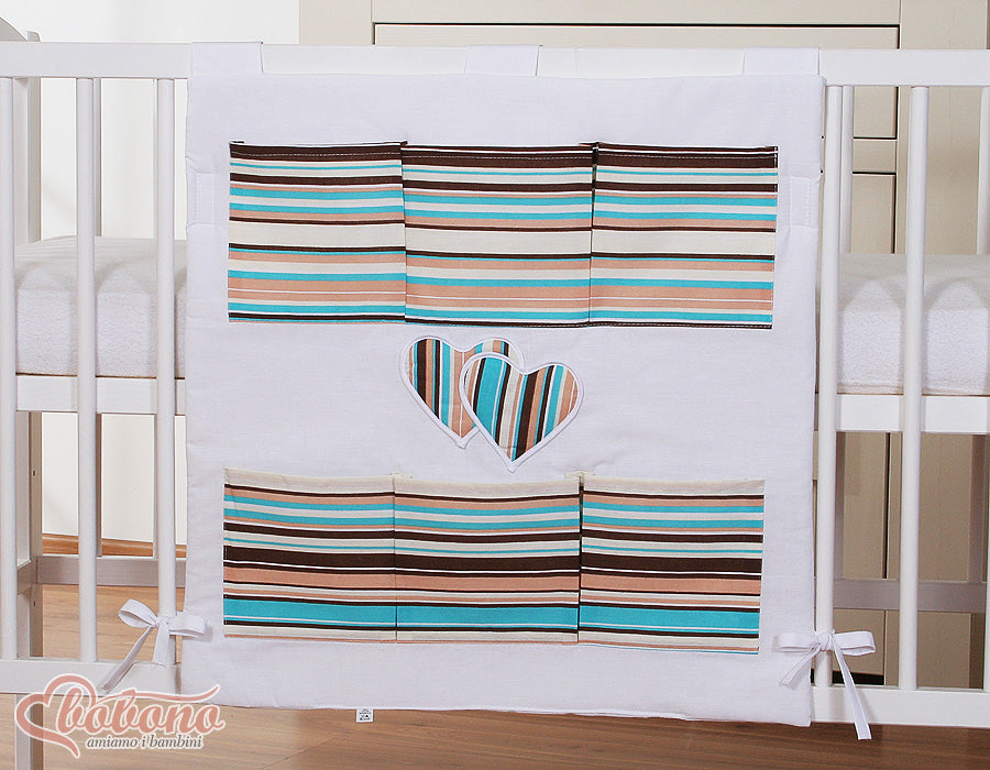 Cot tidy- Hanging Hearts brown strips