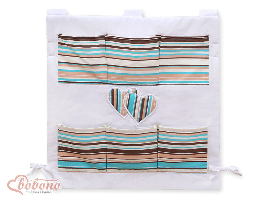 Cot tidy- Hanging Hearts brown strips