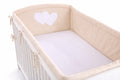 Universal crib rail bumper XXL - Hearts white polka dots on beige