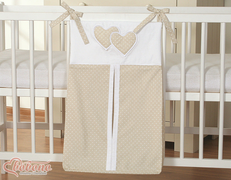 Diaper bag- Hanging Hearts white dots on beige
