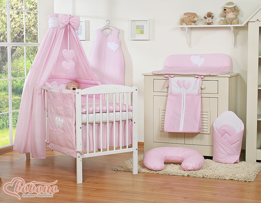 Canopy made of fabric- Hanging Hearts white polka dots on pink