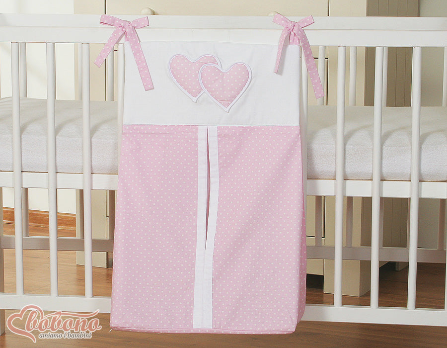 Diaper bag- Hanging Hearts white polka dots on pink