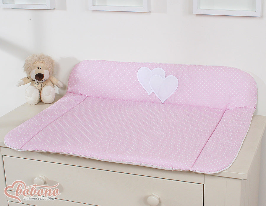 Soft changing mat- Hanging Hearts white polka dots on pink