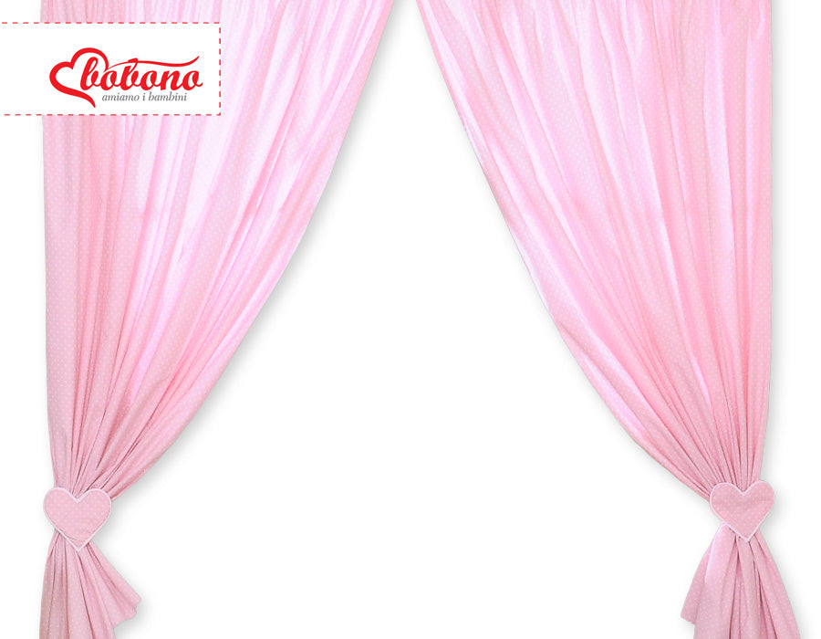 Curtains for baby room- Hanging Hearts white polka dots on pink
