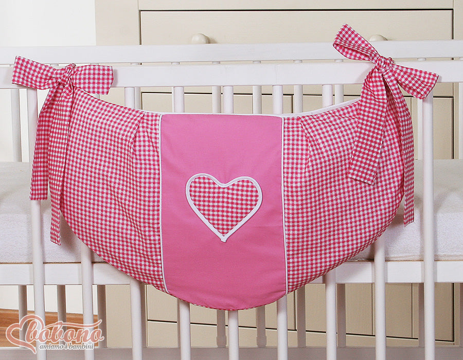 Toys bag- Hanging Hearts dark pink checkered