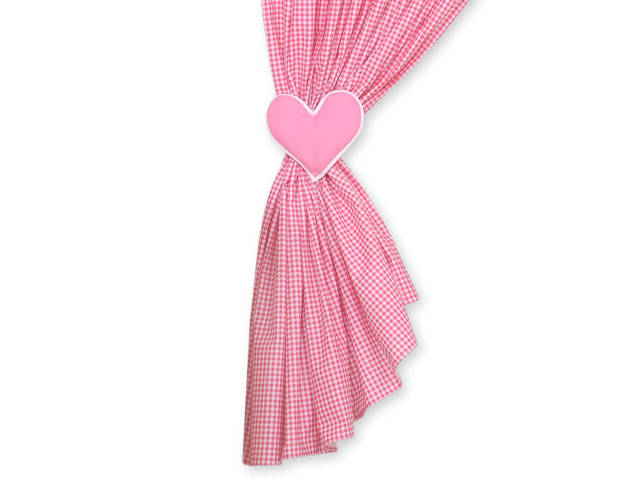 Curtains for baby room- Hanging Hearts white dark pink checkered