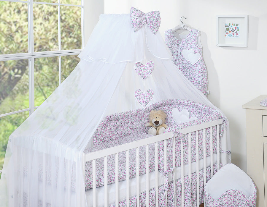 Universal crib rail bumper – Hearts little pink flowers