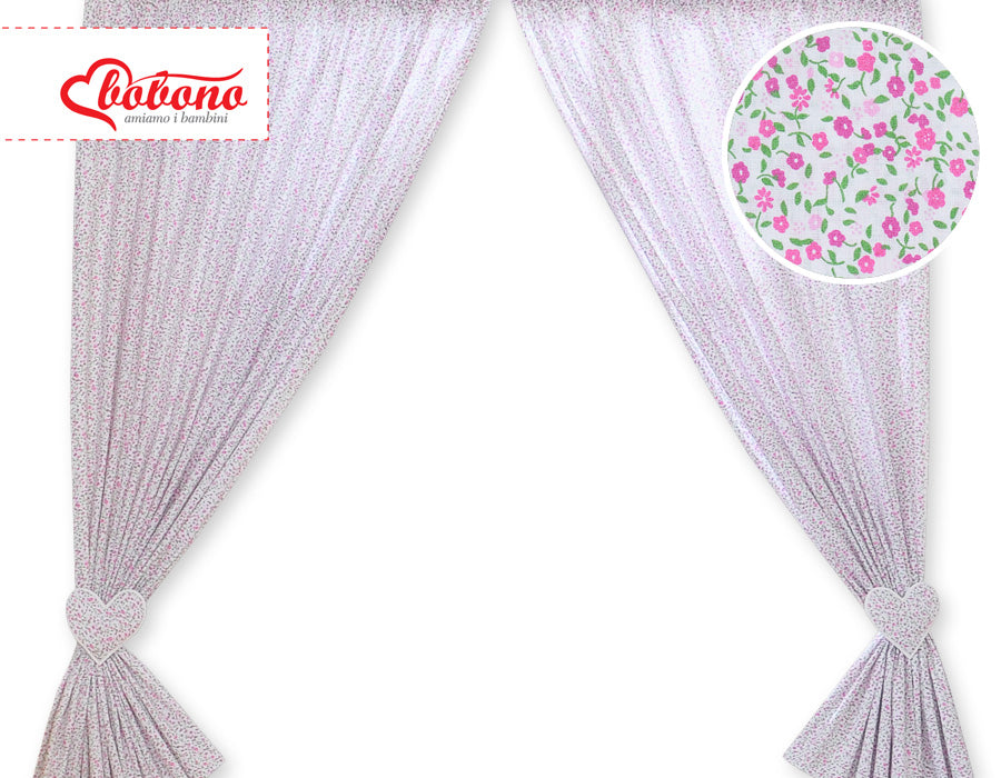 Curtains for baby room- Hanging Hearts pink flowers