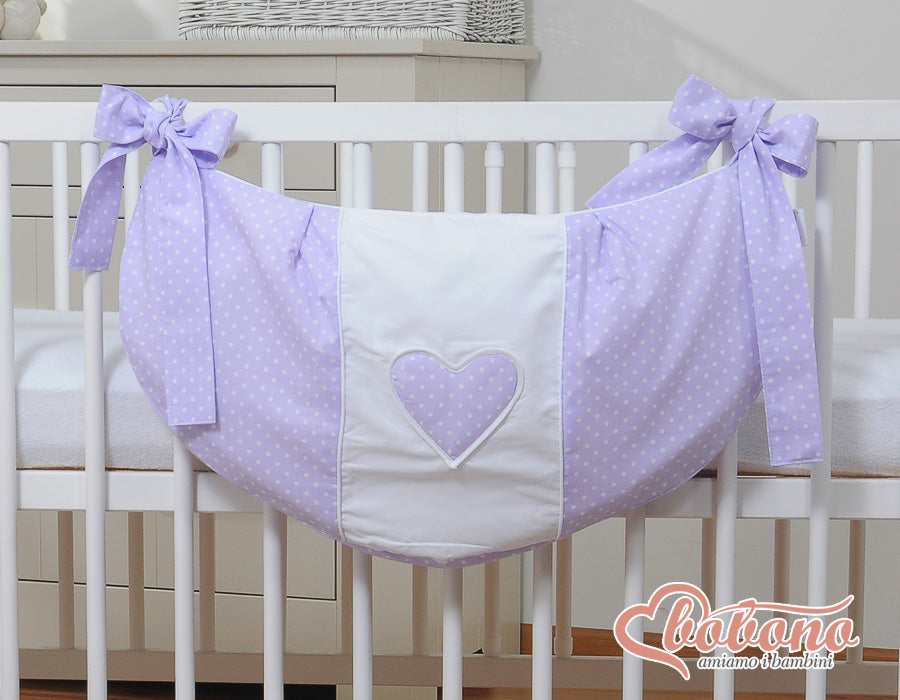 Toys bag- Hanging Hearts white polka dots on lilac