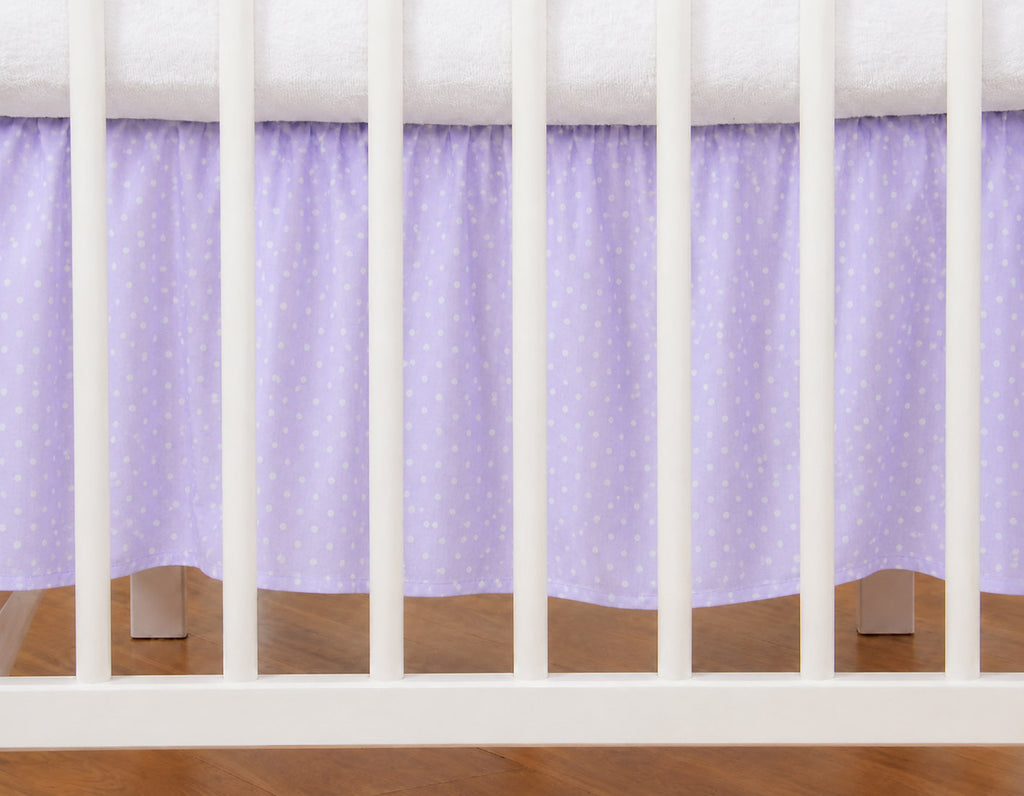 Dust Ruffle Crib - Bed Skirt - Masking flounce 120x60cm - white polka dots on lilac